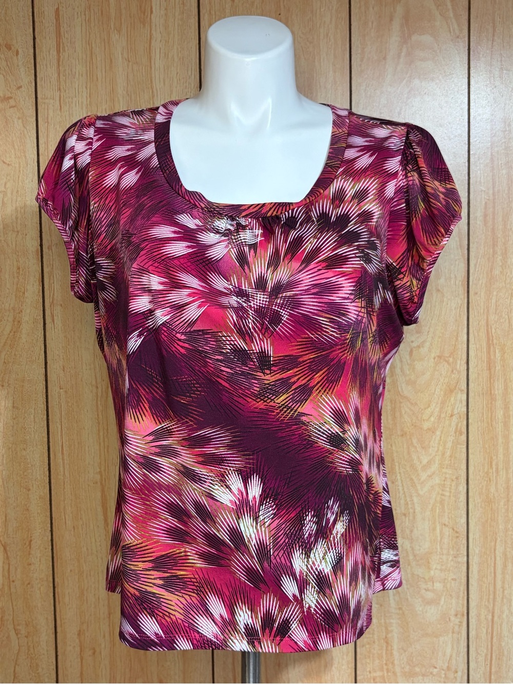 Worthington Pink Multi-Pattern Scoop Neck Short Sleeve Top SZ - 1X